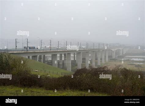 Traffic on the M2 motorway crossing the Medway Viaduct in North Kent ...