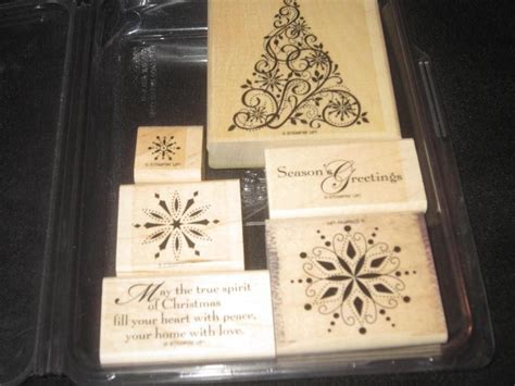 Stampin Up Snow Swirled Rubber Stamp Wood Mount Christmas Tree