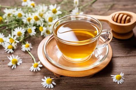 Premium AI Image Cup Of Hot Chamomile Tea On Light Wooden Background Generative AI