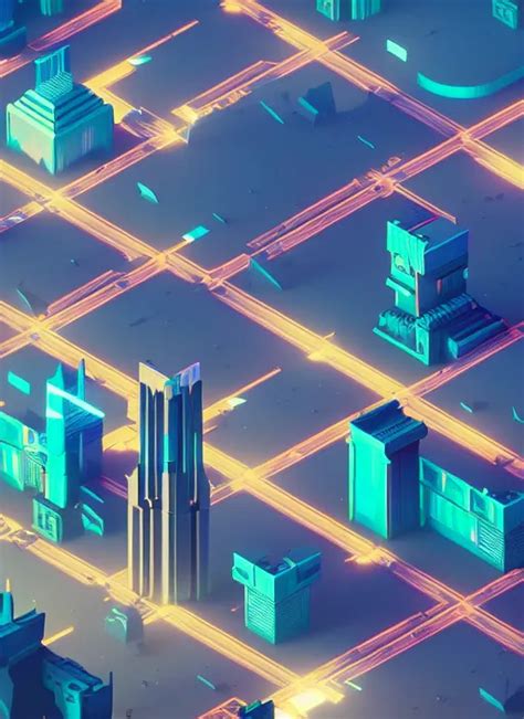 A Low Poly Isometric Render Of A Cyberpunk City In The Stable Diffusion