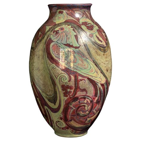 Art Nouveau Parrots And Pomegranate Vase By Galileo Chini For Sale At