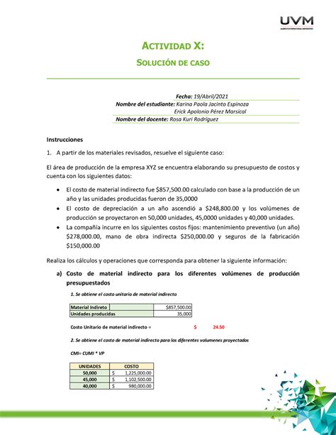 ACT 10 Equipo 01 Solución de un caso ACTIVIDAD X SOLUCIÓN DE CASO