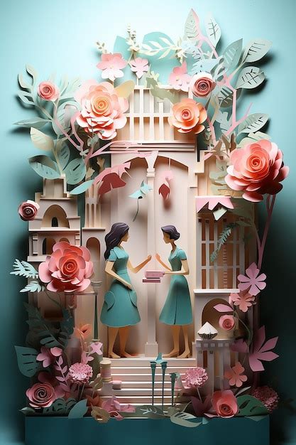 Diorama De Arte Em Papel Em Camadas Para O Dia Da Mulher Foto Premium