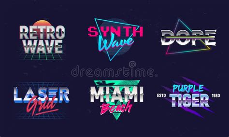 Set of Retro 80s Logos. Retrowave, Synthwave Logo Stock Vector ...