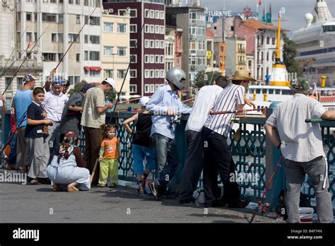 Fishermen On Galata Bridge Istanbul Turkey Stock Photo Alamy