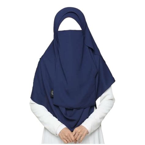 Tie Back Half Niqab Navy Blue Hijab Set