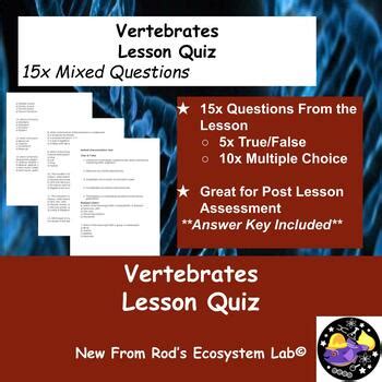 Vertebrates Lesson Quiz W Answer Key Editable By Rod S Ecosystem Lab