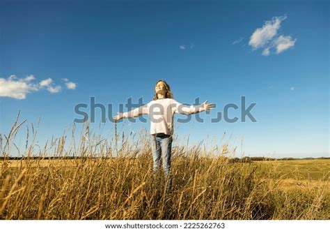 Young Girl Standing Farm Field Her Stock Photo 2225262763 | Shutterstock