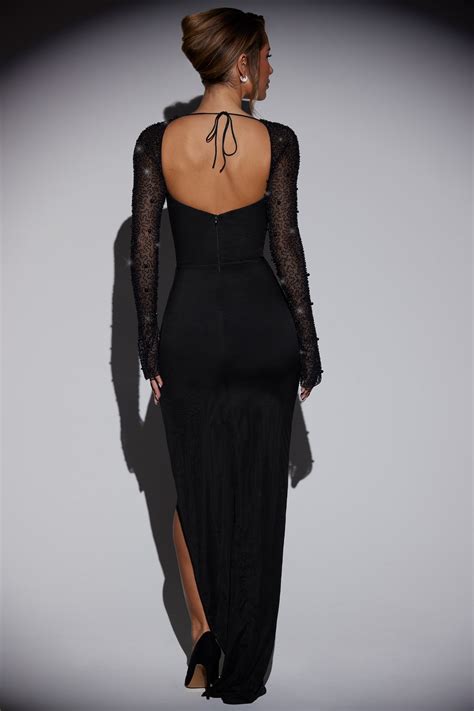 San Marino Embellished Side Split Maxi Dress In Black Oh Polly