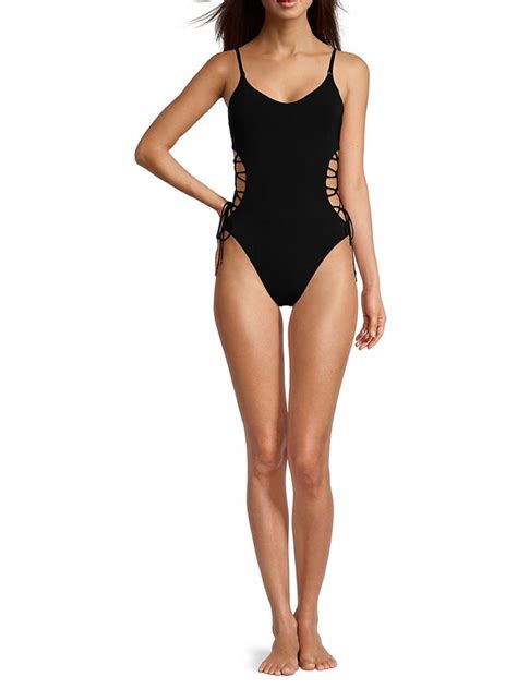 Robin Piccone Women S Aubrey Lace Up One Piece Swimsuit Black Editorialist