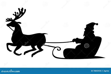 Christmas Silhouette Santa Claus Riding On Reindeer Sleigh Stock Vector Illustration Of