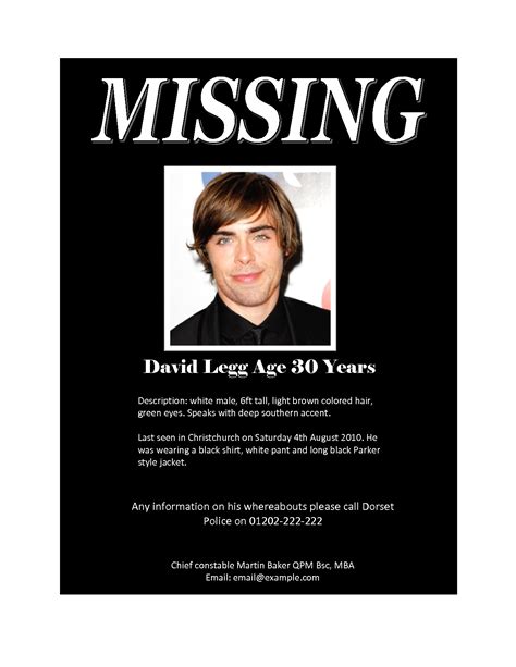 Missing Persons Poster Example Person Hair Color Light Brown Poster