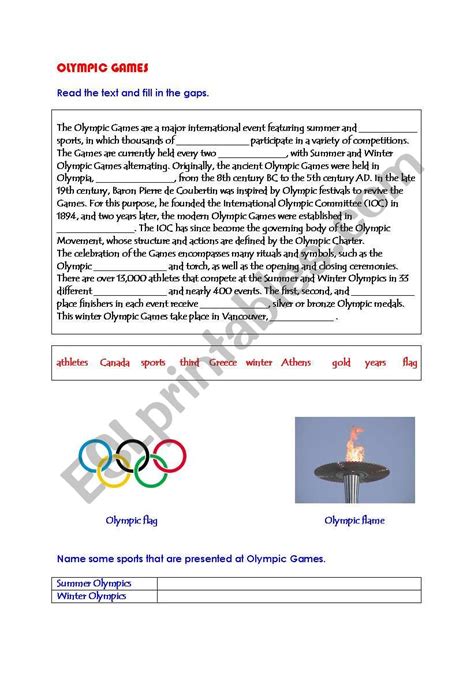 Olympic Games ESL Worksheet By Ursa1976