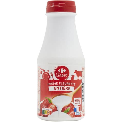 Crème fleurette entière 30 MG CARREFOUR CLASSIC la bouteille de