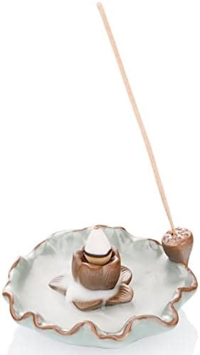 ZenBless Incense Waterfall Burner Ceramic Lotus Backflow Cone Incense