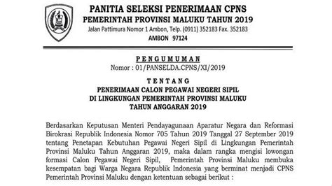 Hasil Seleksi Administrasi CPNS Pemprov Maluku Ini Pengumuman Dan