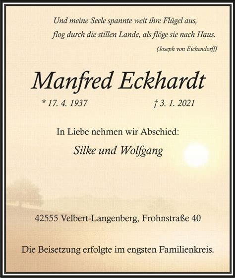 Traueranzeigen Von Manfred Eckhardt Trauer In Nrw De