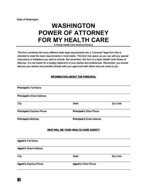 Free Washington Medical Power Of Attorney Legal Templates