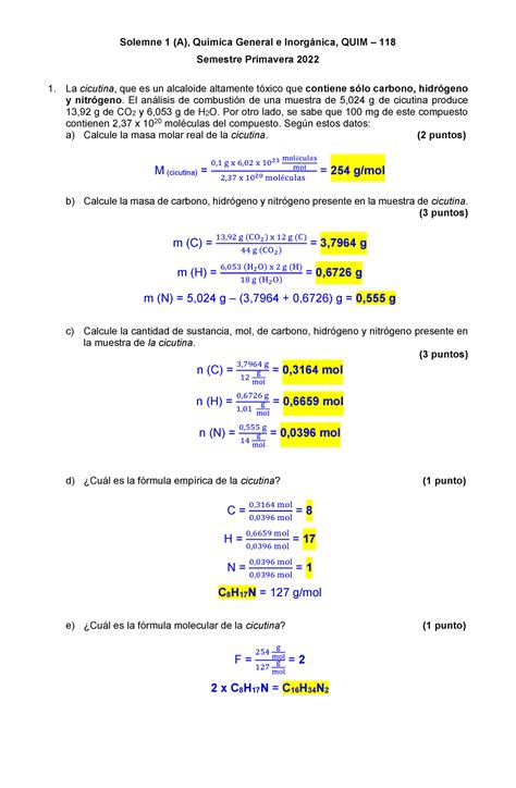 Pauta Solemne 1 QUIM118 Primavera 2022 Forma A Solemne 1 A