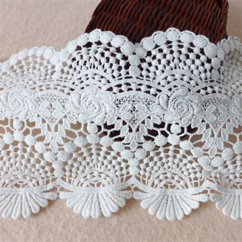 Eyelet Lace Fabric Trim In White With Floral Embroidery Cotton Lace