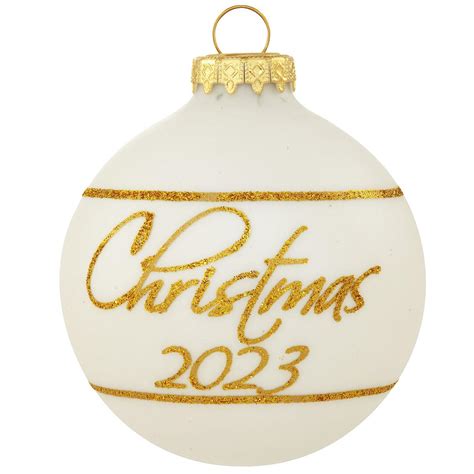 Christmas 2023 Gold Glitter On White Dated Glass Ornament