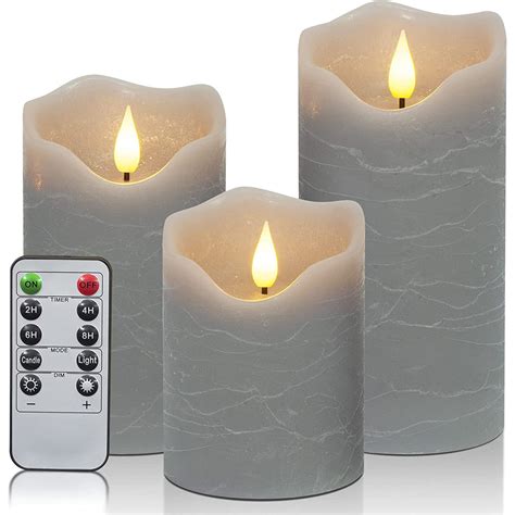 Yongmao Flameless Candles Gray Battery Operated Pillar Real Wax