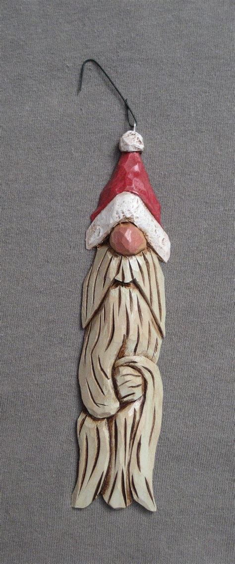 Hand Carved Handmade Santa Tree Ornament Wood Carving T For