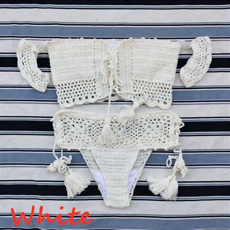 Crochet Bikini Set Festival Tassel Crop Top Bottom Sexy Swimsuit Beach Clothing EBay