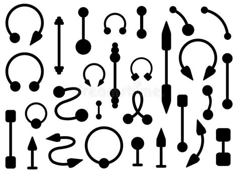 Set Of Body Piercings Jewelry Silhouettes Stock Vector Image 59943569