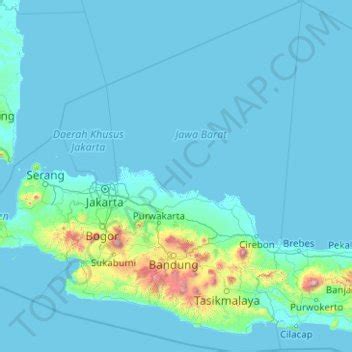 West Java topographic map, elevation, relief