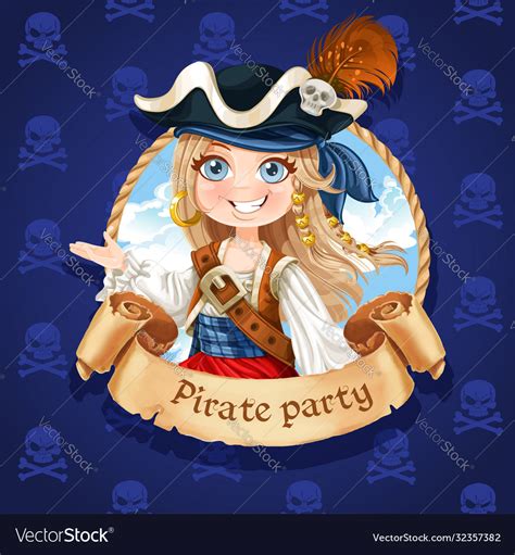 Cute girl pirate banner for party Royalty Free Vector Image