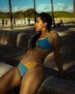 ZAFUL Ribbed Contrast Strap Cut Out Thong Bikini Swimwear In DEEP COFFEE ZAFUL