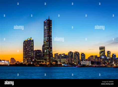 Sunset At Seoul City And Downtown Skyline In Seoul South Korea Stock