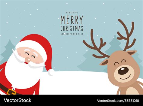 Santa and reindeer cute cartoon with greeting Vector Image