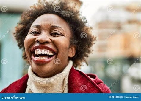 Beautiful Business African American Woman With Afro Hair Smiling Happy