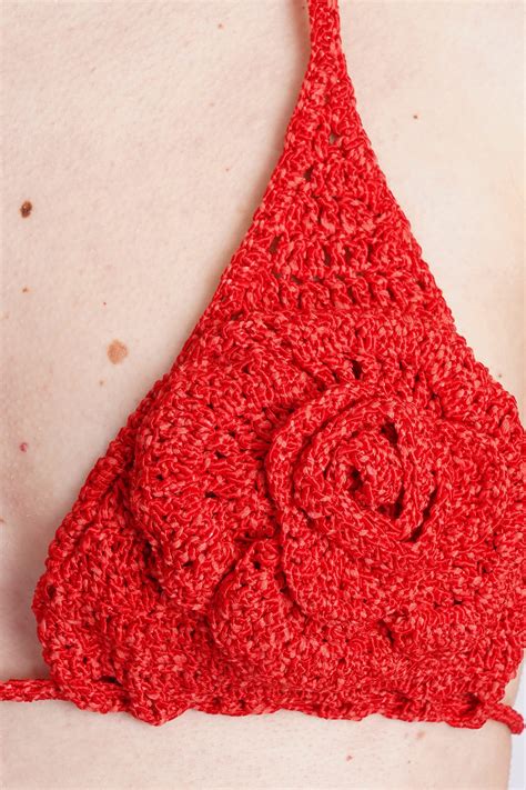 Magda Butrym D Flower Crochet Bikini Top In Red Modesens