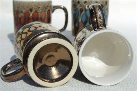 Retro 70s Ceramic Coffee Cups Vintage Japan Mugs Set Bronze Brown