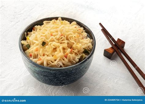 Instant Soba Noodles With Carrot And Scallions A Close Up With