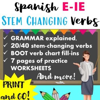 Spanish E Ie Stem Changing Boot Verbs Grammar Worksheets By All