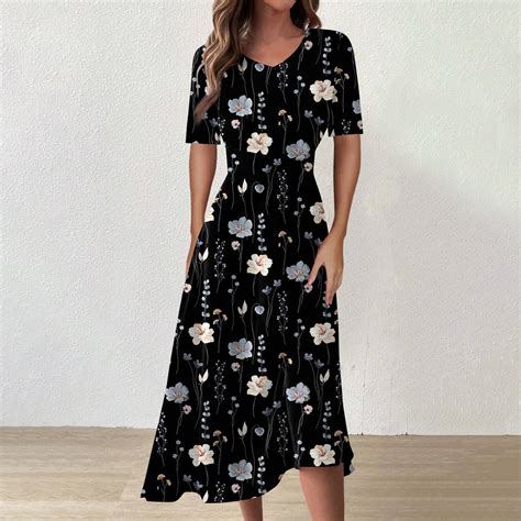 Dengdeng Maxi Summer Dresses For Women Short Sleeve Wrap V Neck