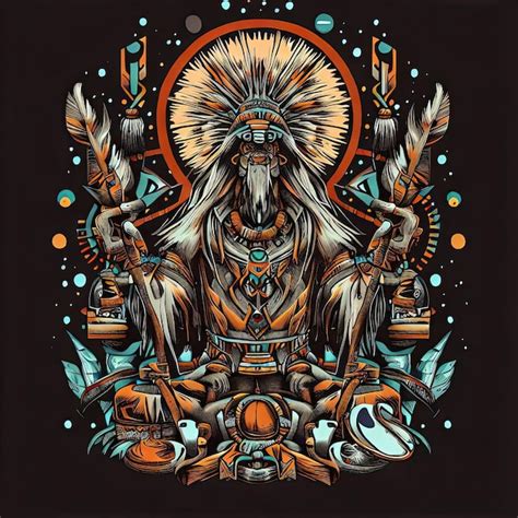 Premium Vector | Spirit of the shaman artistic tee with tribal shaman ...