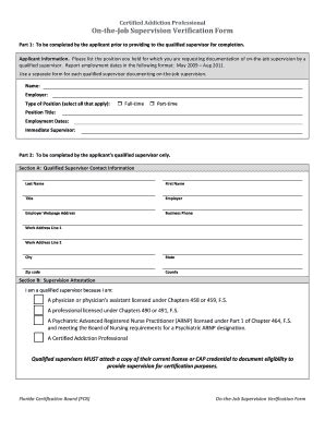 Fillable Online Flcertificationboard On The Job Supervision