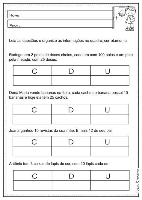 Atividade Unidade Dezena E Centena 3o Ano