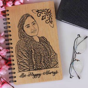 Customized Engraved Wooden Picture Or Name Diary And Pen With Gift