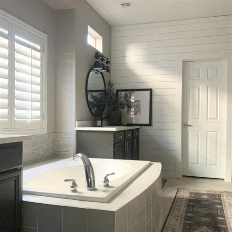 Industrial Style Bathroom With White Shiplap Walls Soul Lane