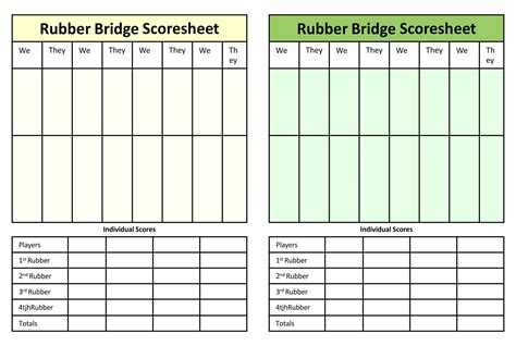 Bridge Scoring Sheet Printable