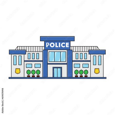 kids drawing Vector illustration Building of Police station flat ...