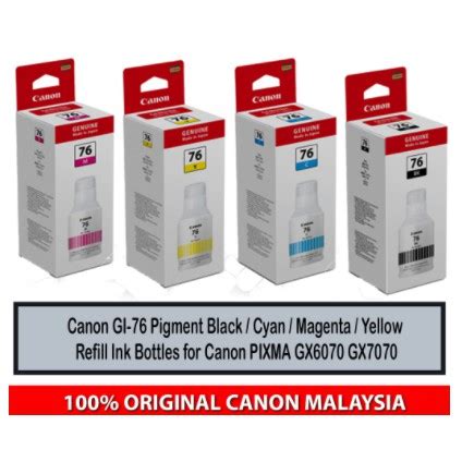 Canon GI 76 INK Pigment Black Cyan Magenta Yellow GI76 Toner Ink