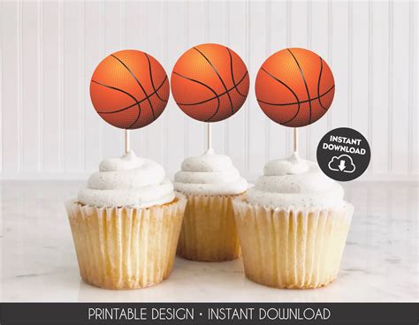 Basketball Cupcake Toppers Printable Basket Toppers Printable Birthday