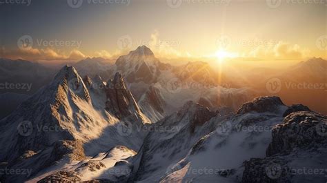 Sunset in the mountains. Sunrise in the mountains. Beautiful winter ...